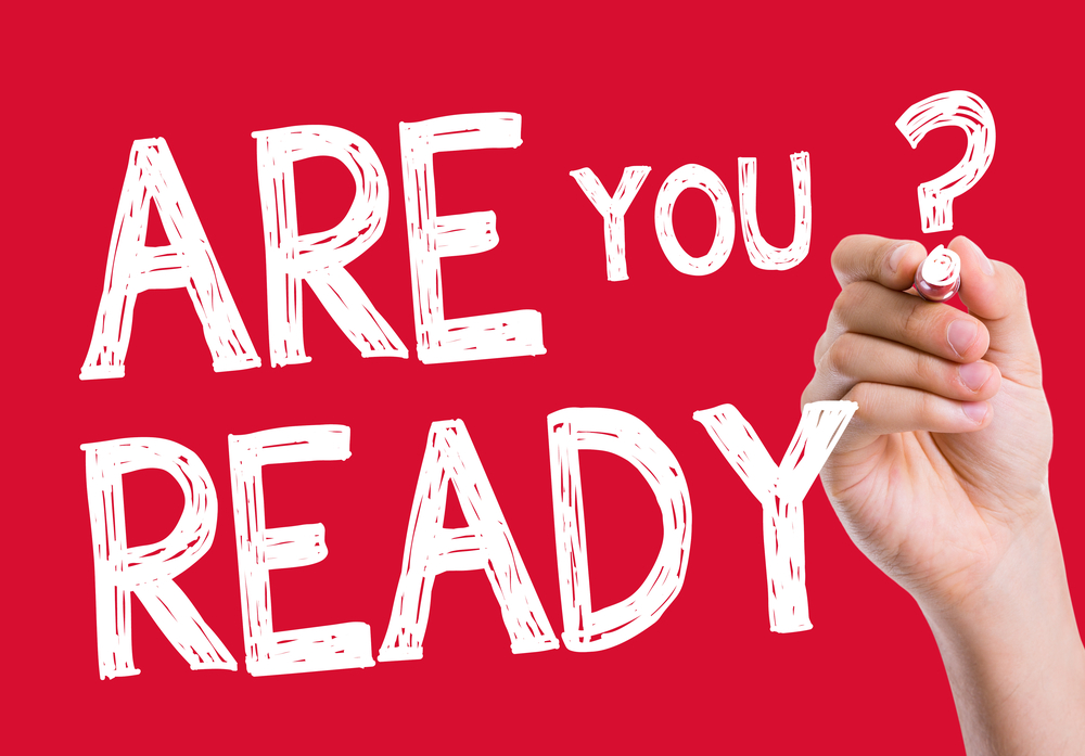 Are You Ready? Written in white on red. Health and Safety P